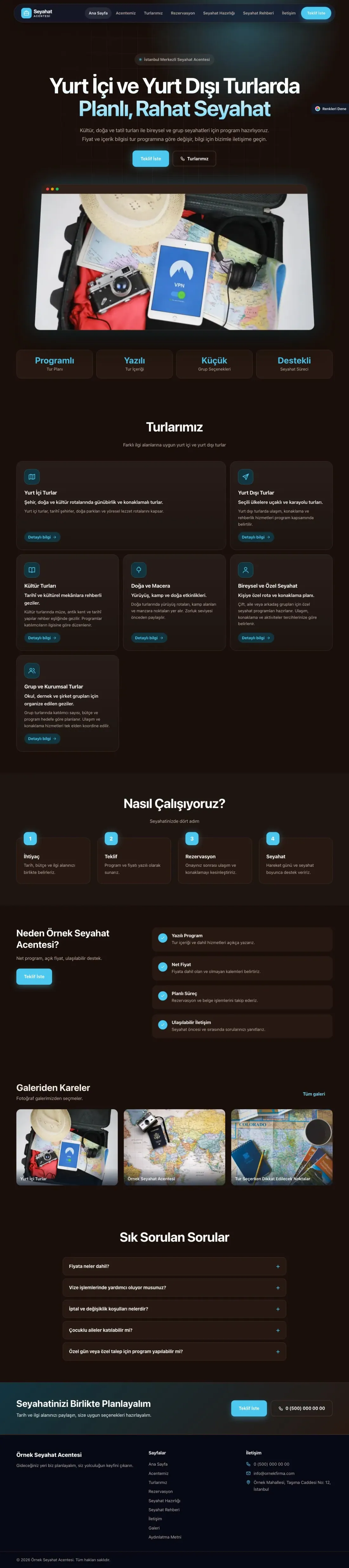 Tur ve Seyahat Acentesi için Koyu Modern Kahve Turkuaz – Tur ve Seyahat Acentesi Web Sitesi ana sayfa görünümü
