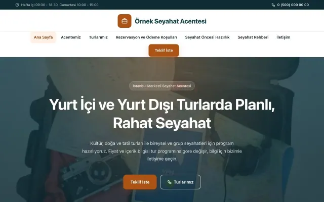 Tur ve Seyahat Acentesi için Merkez Petrol Turuncu – Tur ve Seyahat Acentesi Web Sitesi ana sayfa görünümü