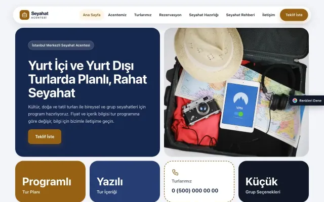 Tur ve Seyahat Acentesi için Mozaik Mavi Turuncu – Tur ve Seyahat Acentesi Web Sitesi ana sayfa görünümü