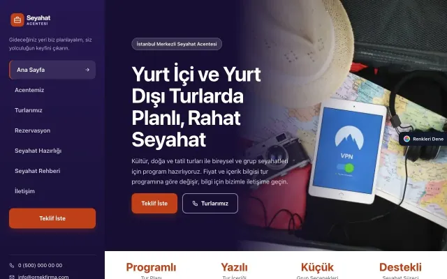 Tur ve Seyahat Acentesi için Sol Menü Lacivert Turuncu – Tur ve Seyahat Acentesi Web Sitesi ana sayfa görünümü