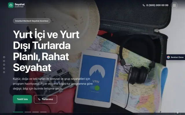 Tur ve Seyahat Acentesi için Tam Ekran Lacivert Turkuaz – Tur ve Seyahat Acentesi Web Sitesi ana sayfa görünümü
