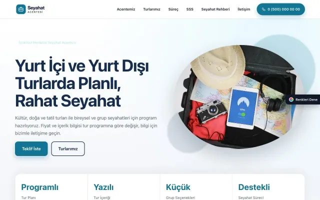 Tur ve Seyahat Acentesi için Tek Sayfa Mavi Turkuaz – Tur ve Seyahat Acentesi Web Sitesi ana sayfa görünümü