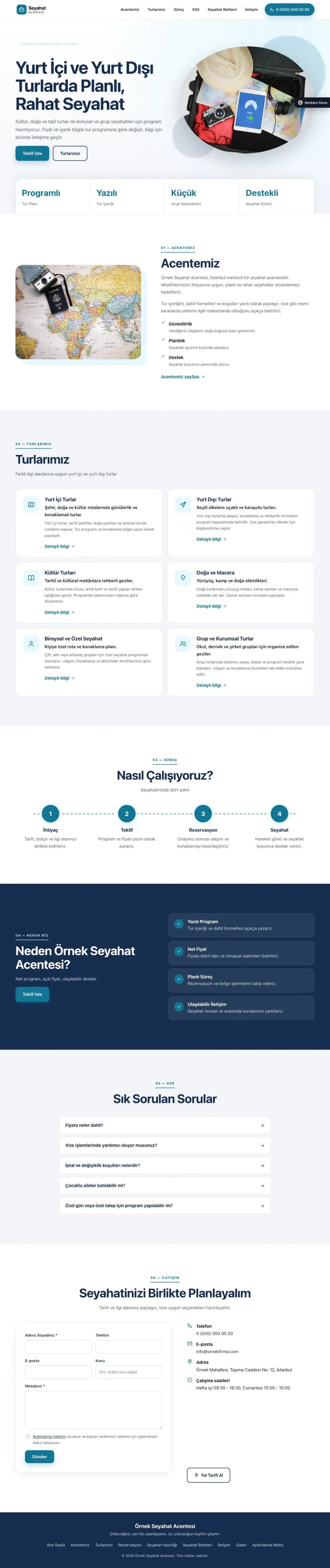 Tur ve Seyahat Acentesi için Tek Sayfa Mavi Turkuaz – Tur ve Seyahat Acentesi Web Sitesi ana sayfa görünümü