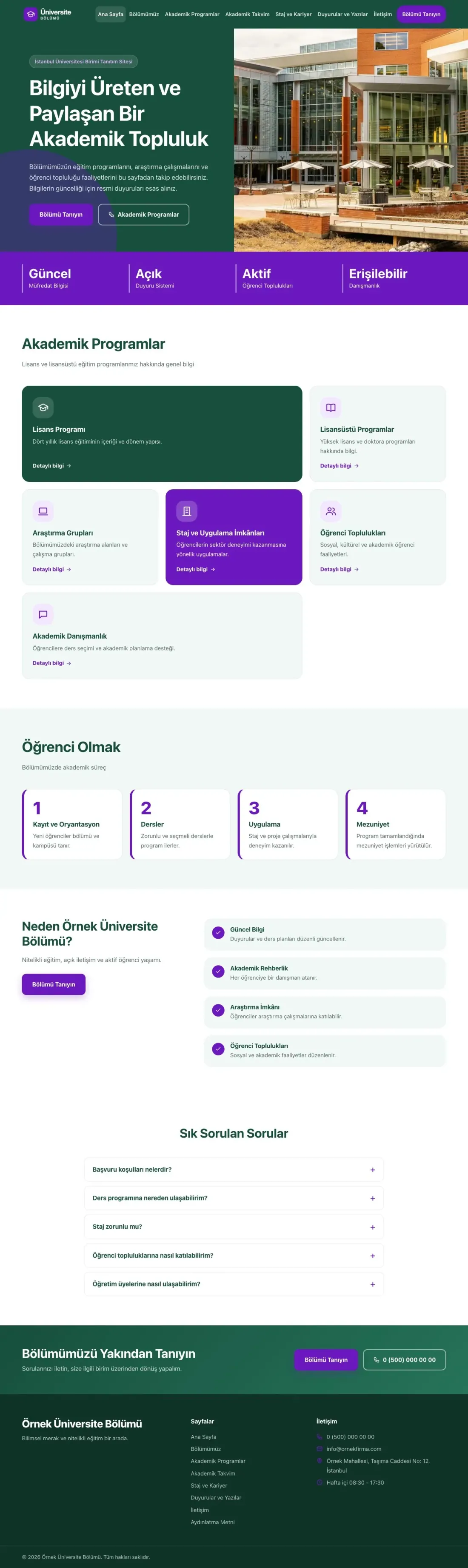 Blok Petrol Mor – Üniversite Birimi Web Sitesi ana sayfa görünümü