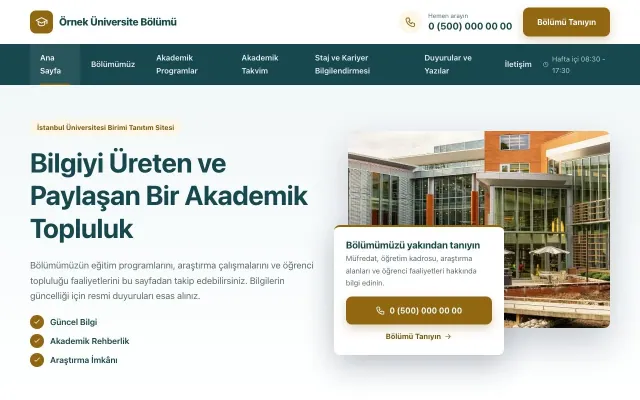 Üniversite Birimi için Bölünmüş Petrol Amber – Üniversite Birimi Web Sitesi ana sayfa görünümü