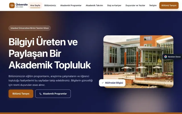 Üniversite Birimi için Hareketli Lacivert Turuncu – Üniversite Birimi Web Sitesi ana sayfa görünümü