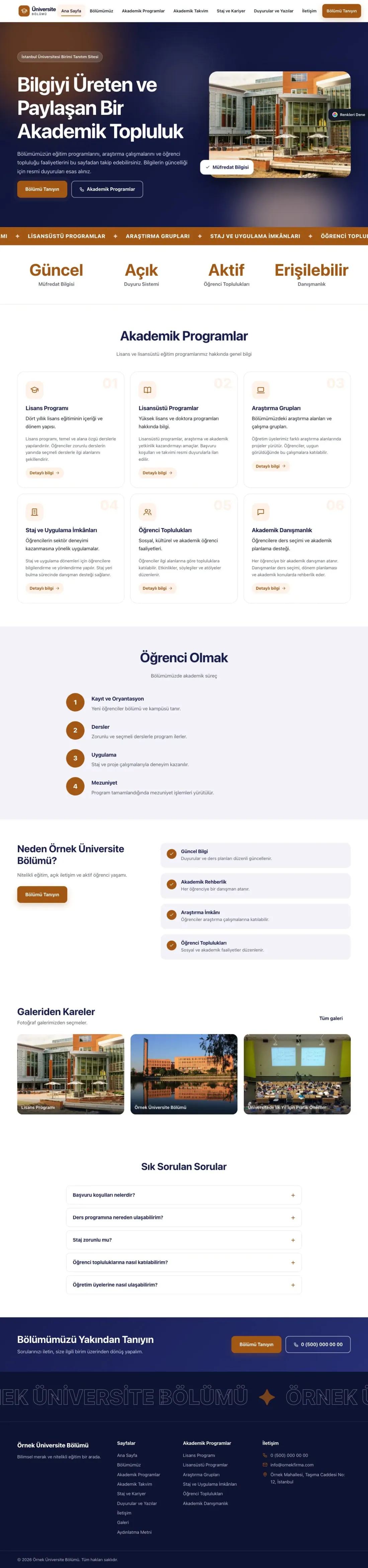Üniversite Birimi için Hareketli Lacivert Turuncu – Üniversite Birimi Web Sitesi ana sayfa görünümü