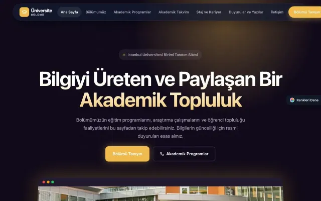 Üniversite Birimi için Koyu Modern Mor Amber – Üniversite Birimi Web Sitesi ana sayfa görünümü