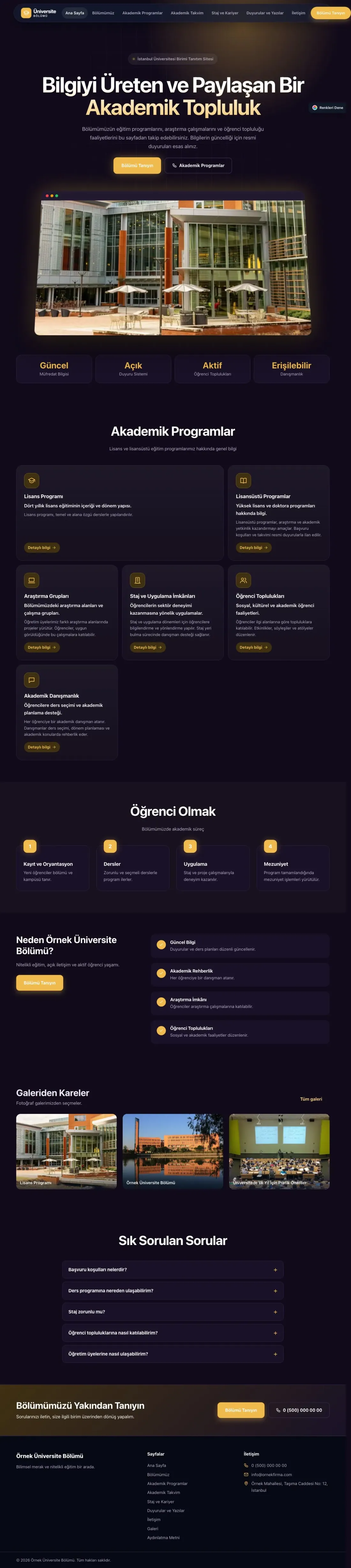 Üniversite Birimi için Koyu Modern Mor Amber – Üniversite Birimi Web Sitesi ana sayfa görünümü