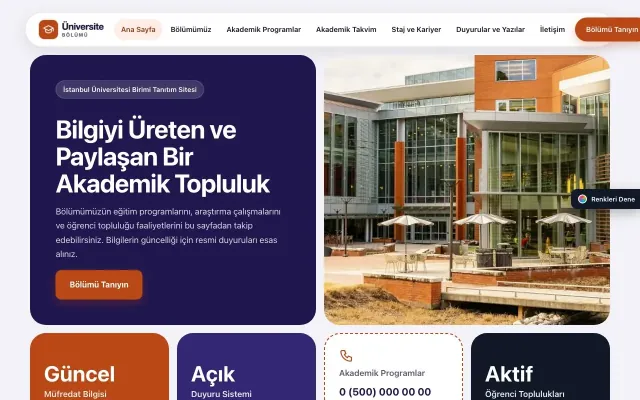 Üniversite Birimi için Mozaik Lacivert Turuncu – Üniversite Birimi Web Sitesi ana sayfa görünümü