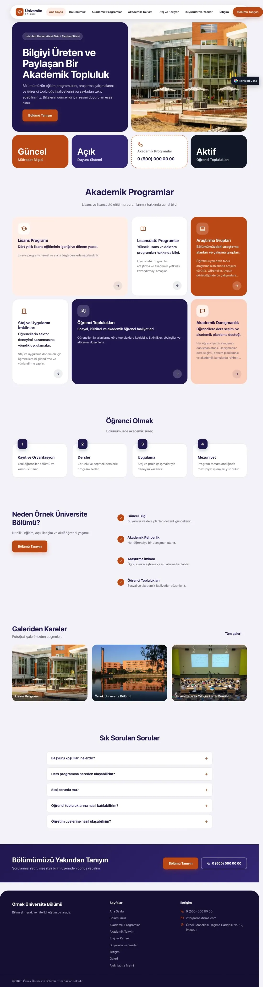 Üniversite Birimi için Mozaik Lacivert Turuncu – Üniversite Birimi Web Sitesi ana sayfa görünümü
