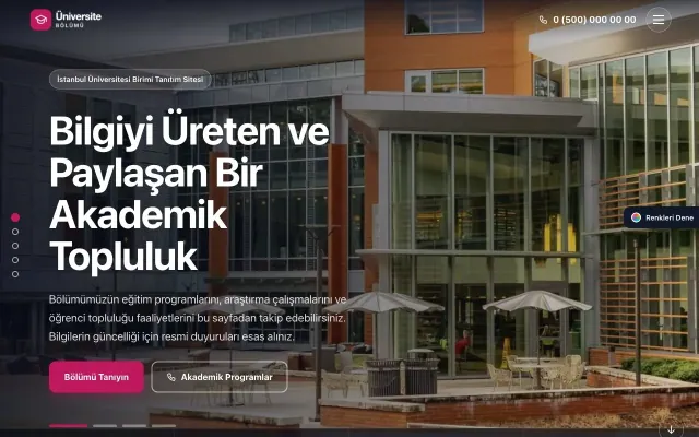 Üniversite Birimi için Tam Ekran Mavi Pembe – Üniversite Birimi Web Sitesi ana sayfa görünümü