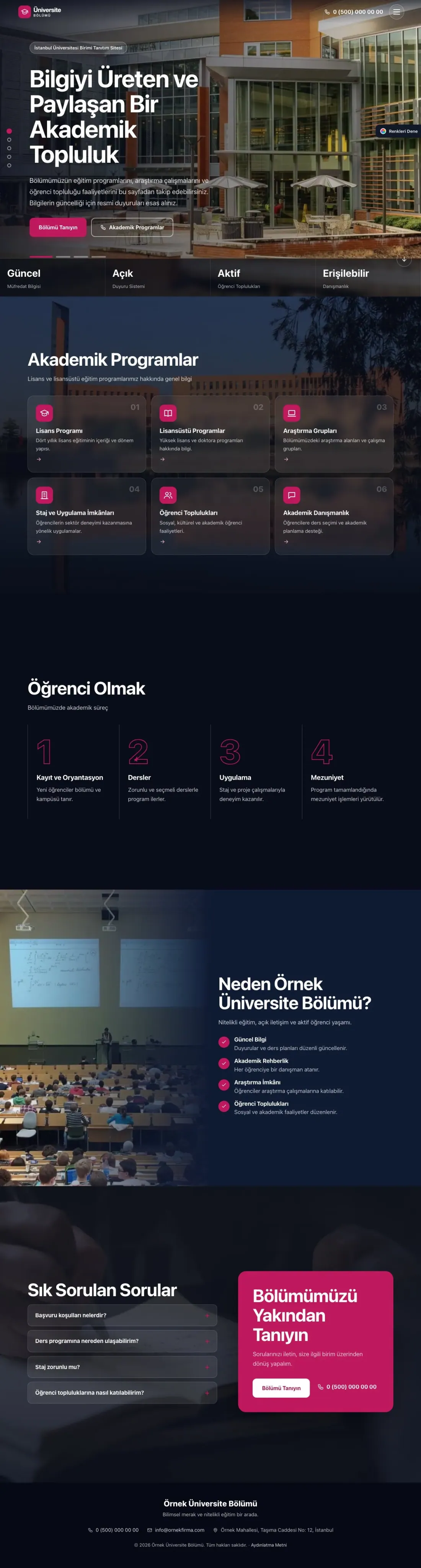 Üniversite Birimi için Tam Ekran Mavi Pembe – Üniversite Birimi Web Sitesi ana sayfa görünümü