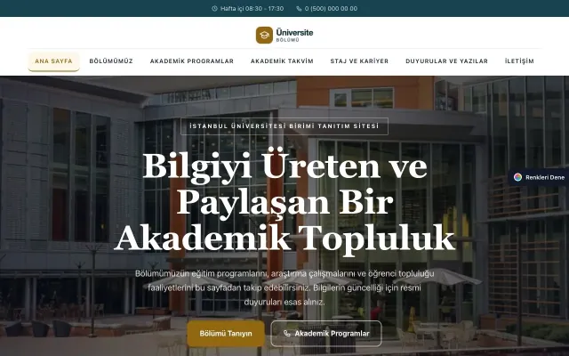Üniversite Birimi için Zigzag Petrol Amber – Üniversite Birimi Web Sitesi ana sayfa görünümü