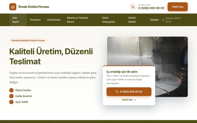 Üretici Firma için Bölünmüş Zeytin Turuncu – Üretici Firma Web Sitesi ana sayfa görünümü