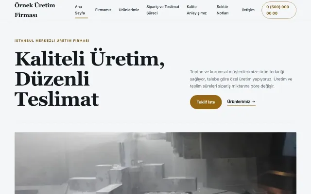 Üretici Firma için Editoryal Mavi Turuncu II – Üretici Firma Web Sitesi ana sayfa görünümü