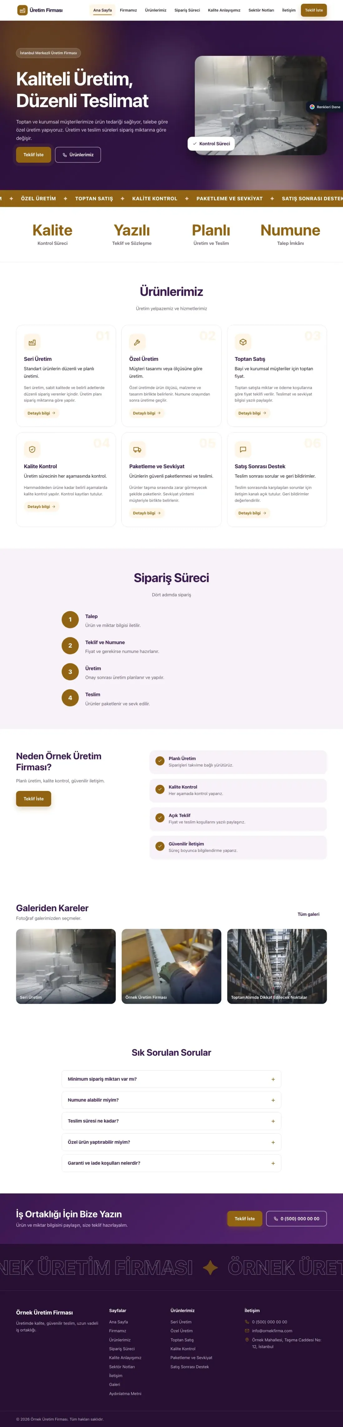 Üretici Firma için Hareketli Mor Turuncu – Üretici Firma Web Sitesi ana sayfa görünümü