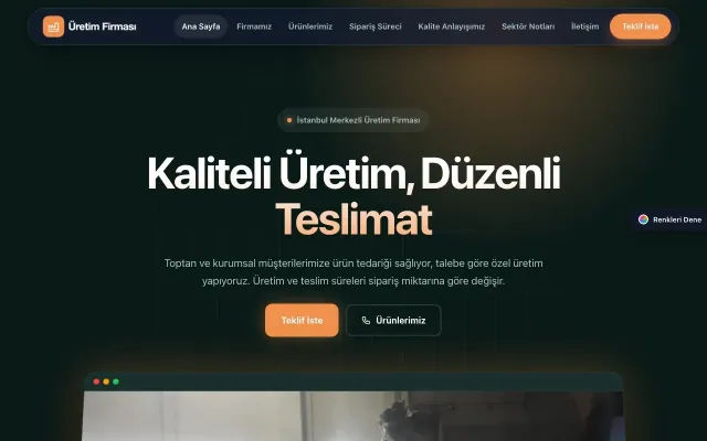 Üretici Firma için Koyu Modern Petrol Turuncu – Üretici Firma Web Sitesi ana sayfa görünümü