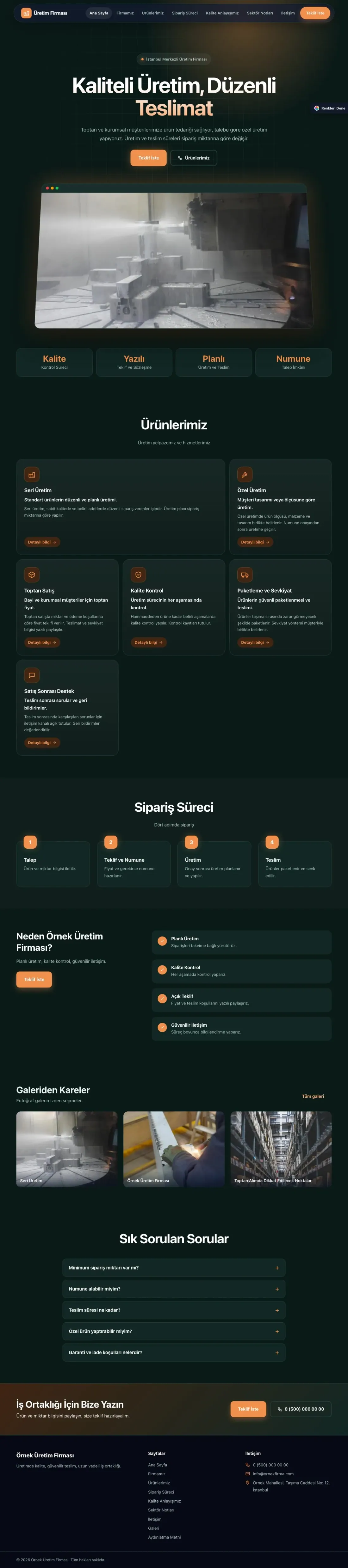 Üretici Firma için Koyu Modern Petrol Turuncu – Üretici Firma Web Sitesi ana sayfa görünümü