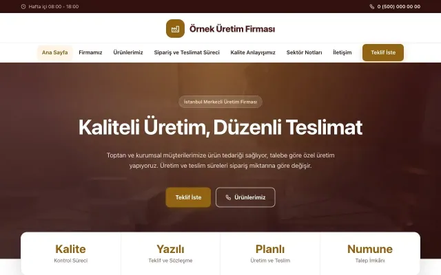 Üretici Firma için Merkez Bordo Turuncu – Üretici Firma Web Sitesi ana sayfa görünümü