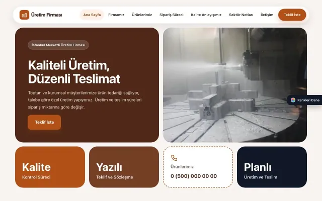 Üretici Firma için Mozaik Kahve Turuncu – Üretici Firma Web Sitesi ana sayfa görünümü