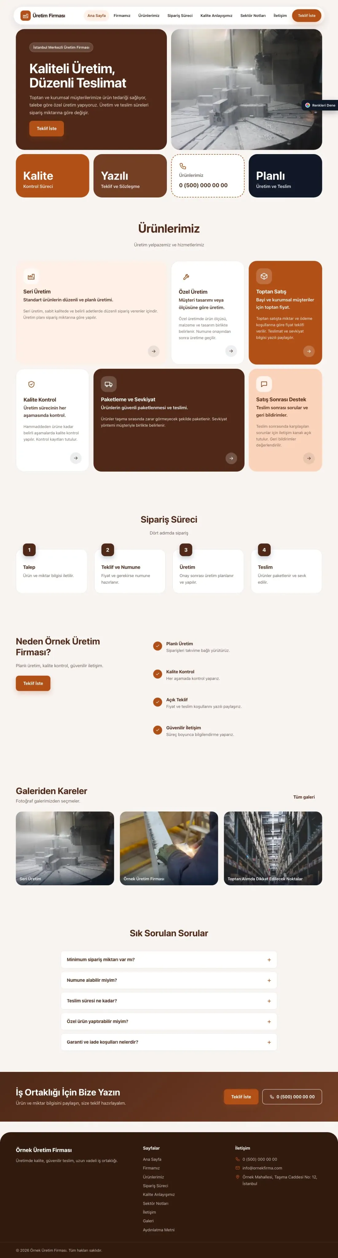Üretici Firma için Mozaik Kahve Turuncu – Üretici Firma Web Sitesi ana sayfa görünümü