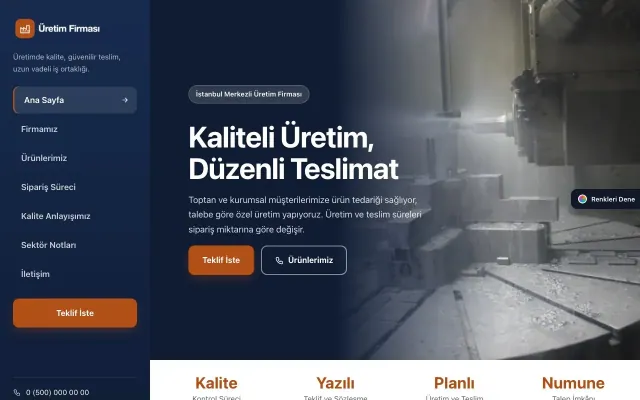Üretici Firma için Sol Menü Mavi Turuncu – Üretici Firma Web Sitesi ana sayfa görünümü