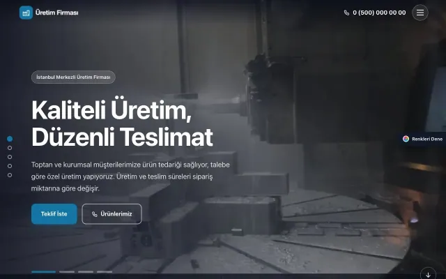 Üretici Firma için Tam Ekran Bordo Mavi – Üretici Firma Web Sitesi ana sayfa görünümü