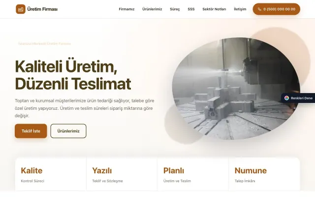 Üretici Firma için Tek Sayfa Kahve Turuncu – Üretici Firma Web Sitesi ana sayfa görünümü
