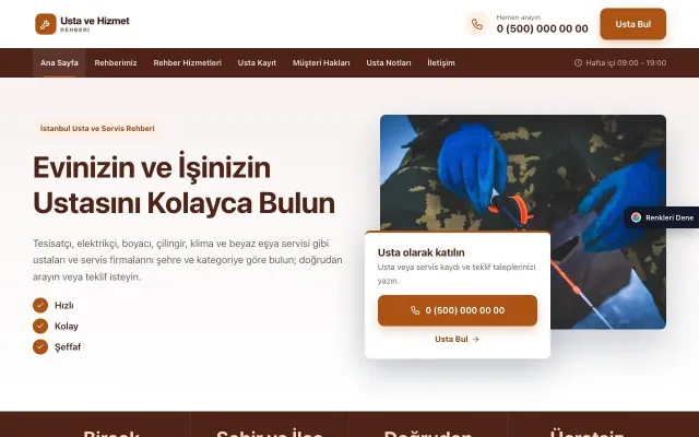 Usta ve Hizmet Rehberi için Bölünmüş Bordo Turuncu – Usta ve Hizmet Rehberi Web Sitesi ana sayfa görünümü