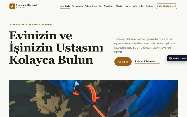Usta ve Hizmet Rehberi için Dergi Editoryal Zeytin Turuncu – Usta ve Hizmet Rehberi Web Sitesi ana sayfa görünümü