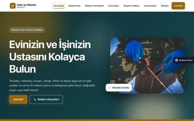 Usta ve Hizmet Rehberi için Hareketli Petrol Turuncu – Usta ve Hizmet Rehberi Web Sitesi ana sayfa görünümü