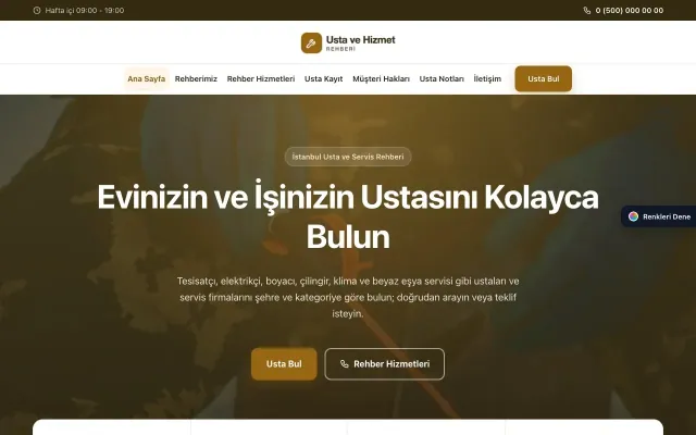 Usta ve Hizmet Rehberi için Merkez Kahve Turuncu – Usta ve Hizmet Rehberi Web Sitesi ana sayfa görünümü