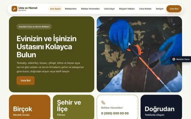 Usta ve Hizmet Rehberi için Mozaik Zeytin Turuncu – Usta ve Hizmet Rehberi Web Sitesi ana sayfa görünümü