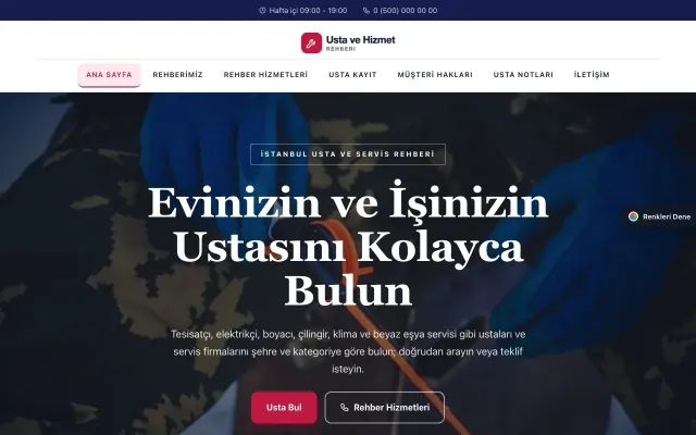Usta ve Hizmet Rehberi için Zigzag Lacivert Kırmızı – Usta ve Hizmet Rehberi Web Sitesi ana sayfa görünümü