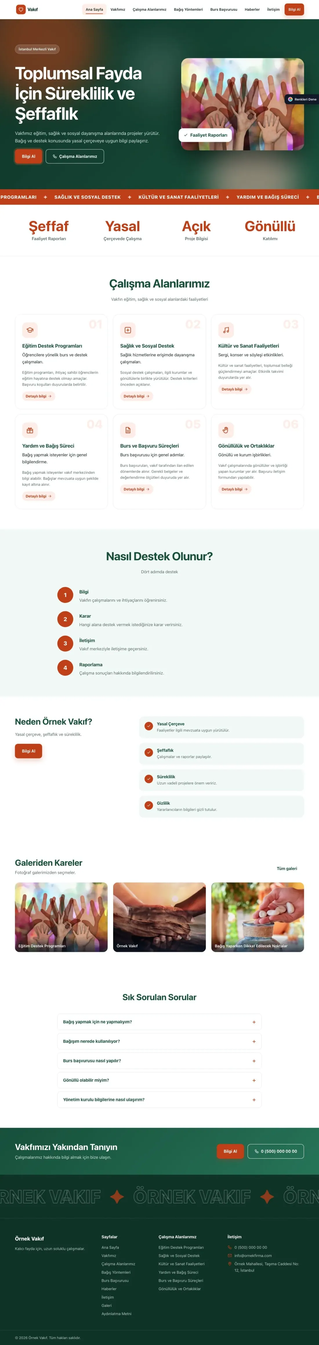 Vakıf için Hareketli Yeşil Turuncu – Vakıf Web Sitesi ana sayfa görünümü