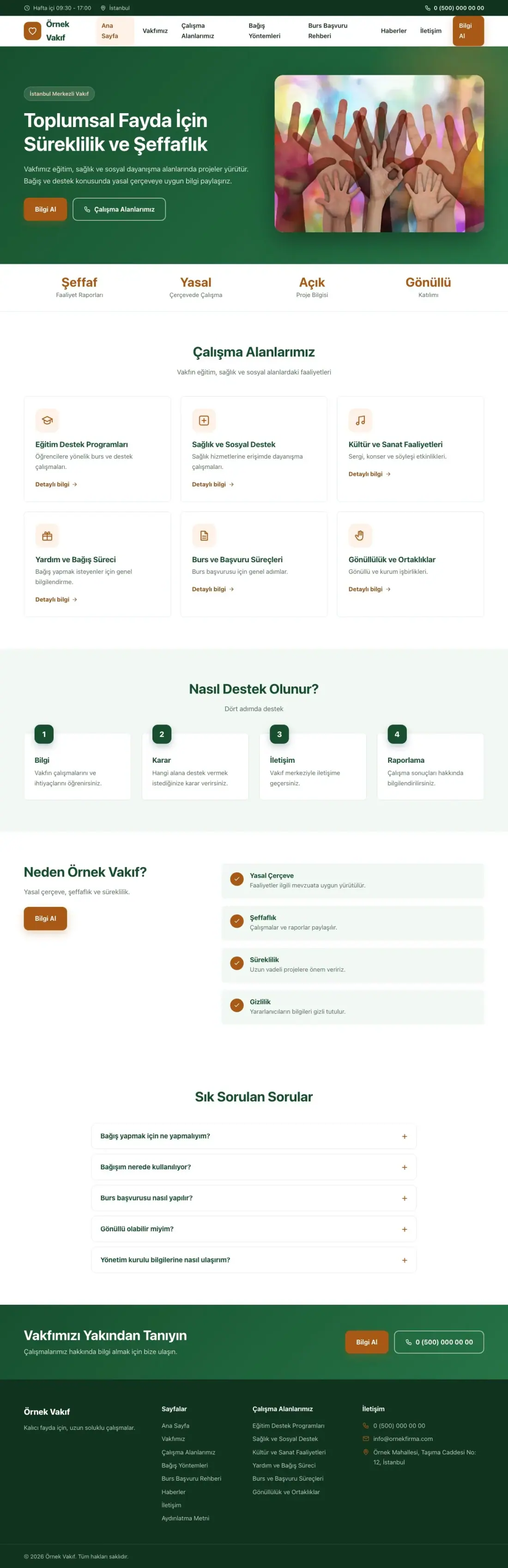 Vakıf için Klasik Yeşil Turuncu – Vakıf Web Sitesi ana sayfa görünümü