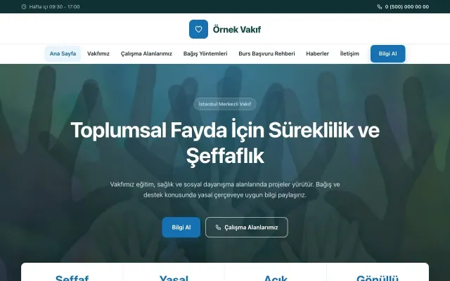 Vakıf için Merkez Petrol Mavi – Vakıf Web Sitesi ana sayfa görünümü
