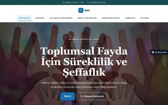 Vakıf için Zigzag Petrol Mavi – Vakıf Web Sitesi ana sayfa görünümü