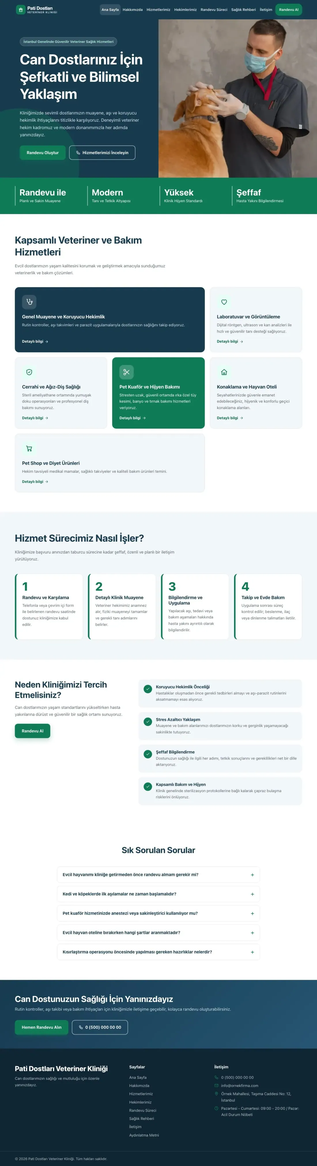 Blok Mavi Turkuaz – Veteriner Web Sitesi ana sayfa görünümü