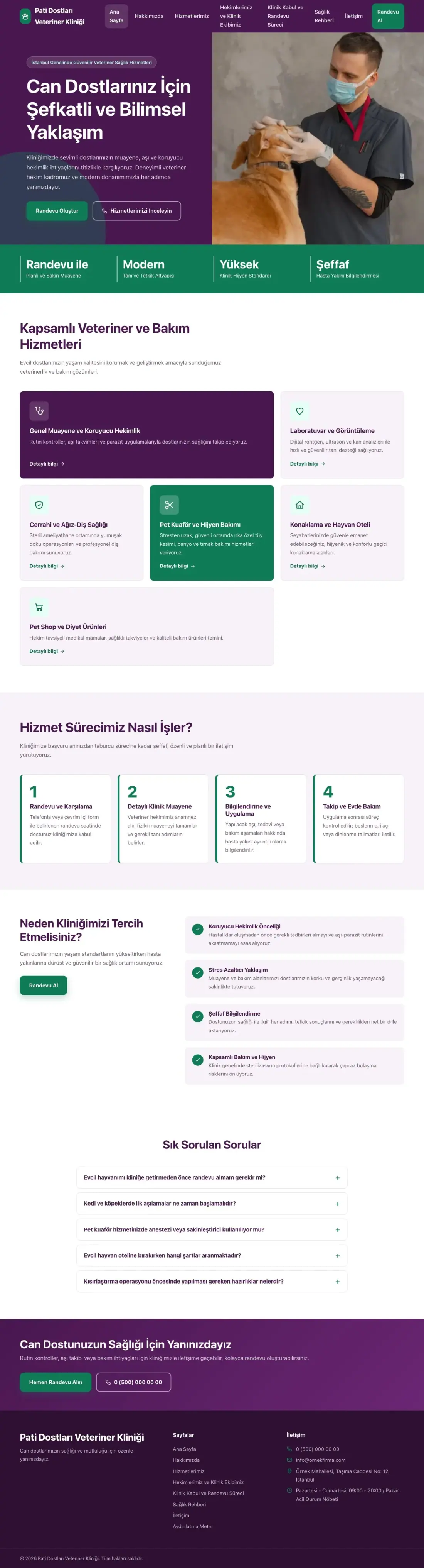 Veteriner için Blok Mor Turkuaz – Veteriner Web Sitesi ana sayfa görünümü