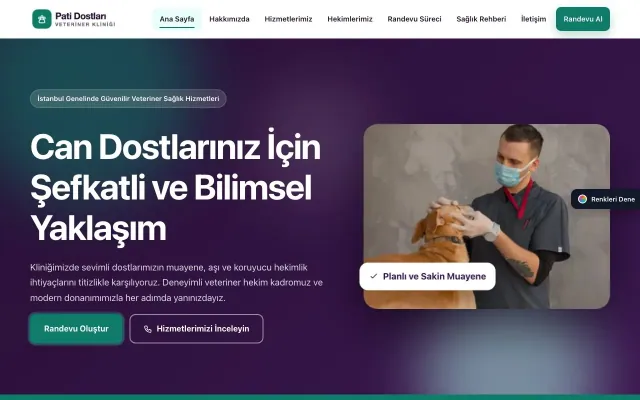 Veteriner için Hareketli Mor Turkuaz – Veteriner Web Sitesi ana sayfa görünümü