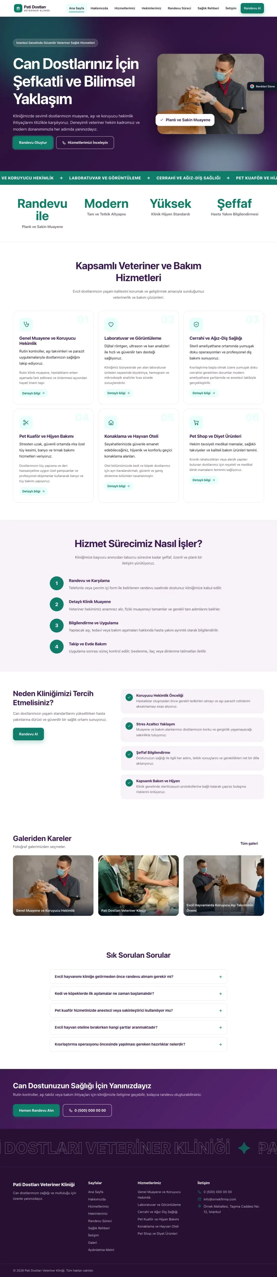 Veteriner için Hareketli Mor Turkuaz – Veteriner Web Sitesi ana sayfa görünümü