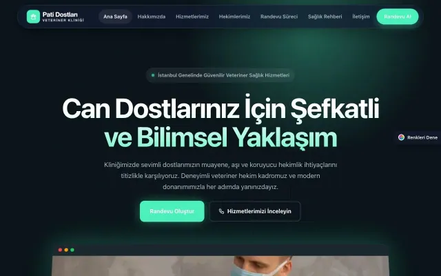 Veteriner için Koyu Modern Mavi Turkuaz – Veteriner Web Sitesi ana sayfa görünümü