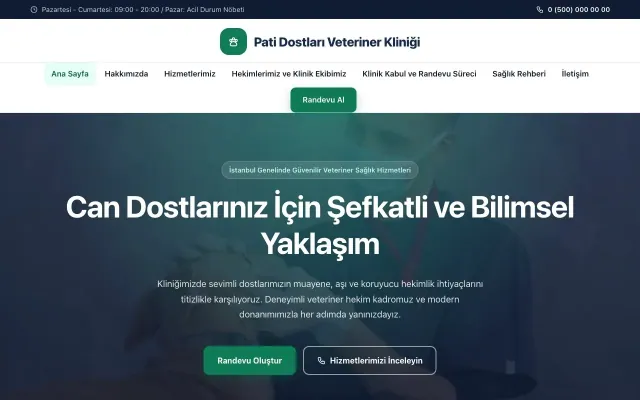 Veteriner için Merkez Mavi Turkuaz – Veteriner Web Sitesi ana sayfa görünümü
