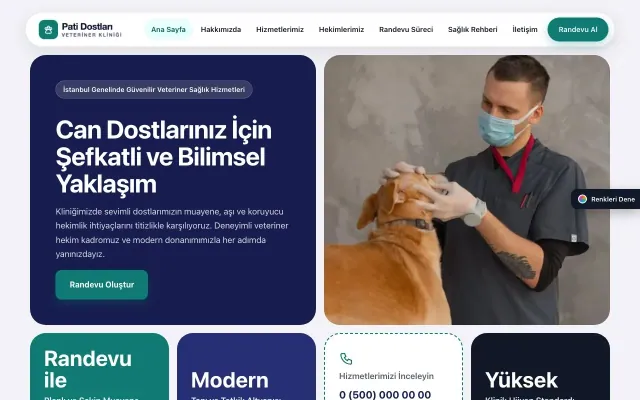 Veteriner için Mozaik Lacivert Turkuaz – Veteriner Web Sitesi ana sayfa görünümü