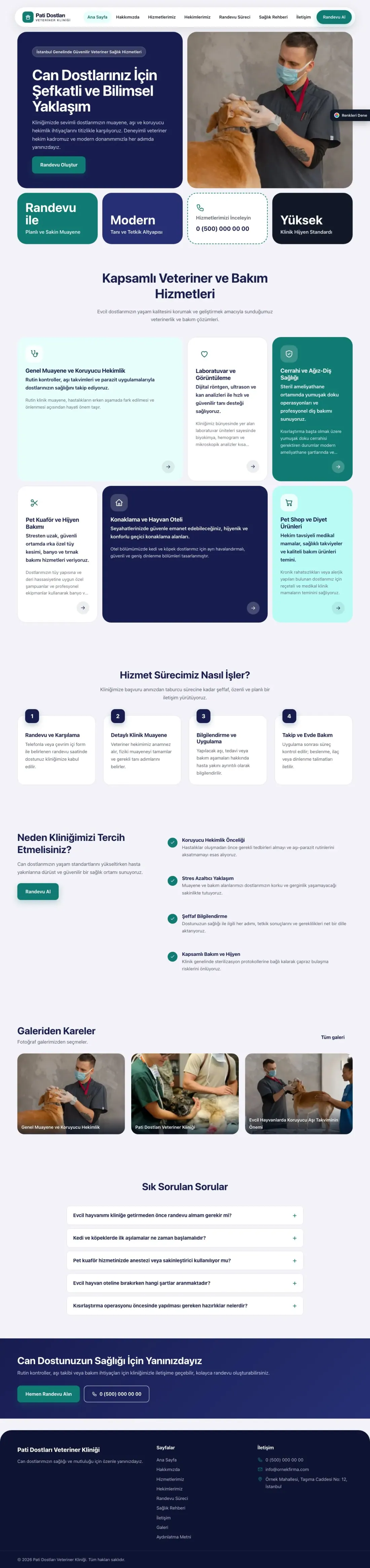 Veteriner için Mozaik Lacivert Turkuaz – Veteriner Web Sitesi ana sayfa görünümü