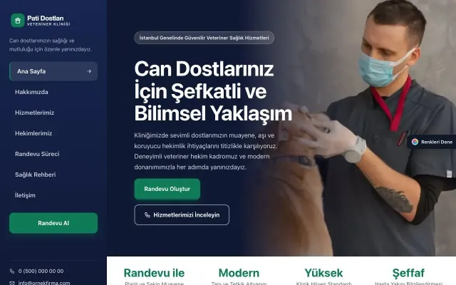 Veteriner için Sol Menü Lacivert Turkuaz – Veteriner Web Sitesi ana sayfa görünümü