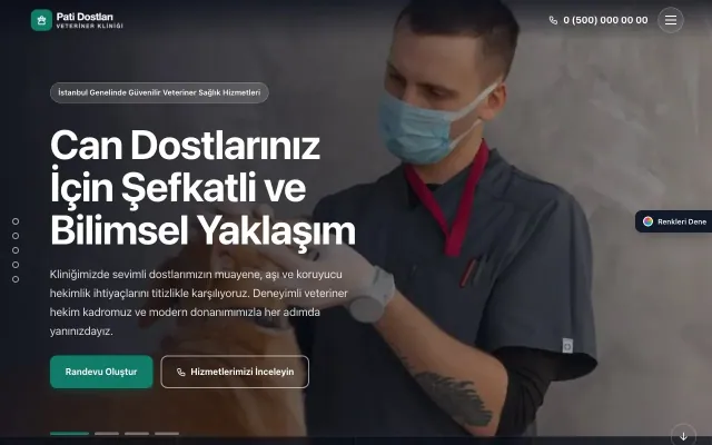 Veteriner için Tam Ekran Mavi Turkuaz – Veteriner Web Sitesi ana sayfa görünümü