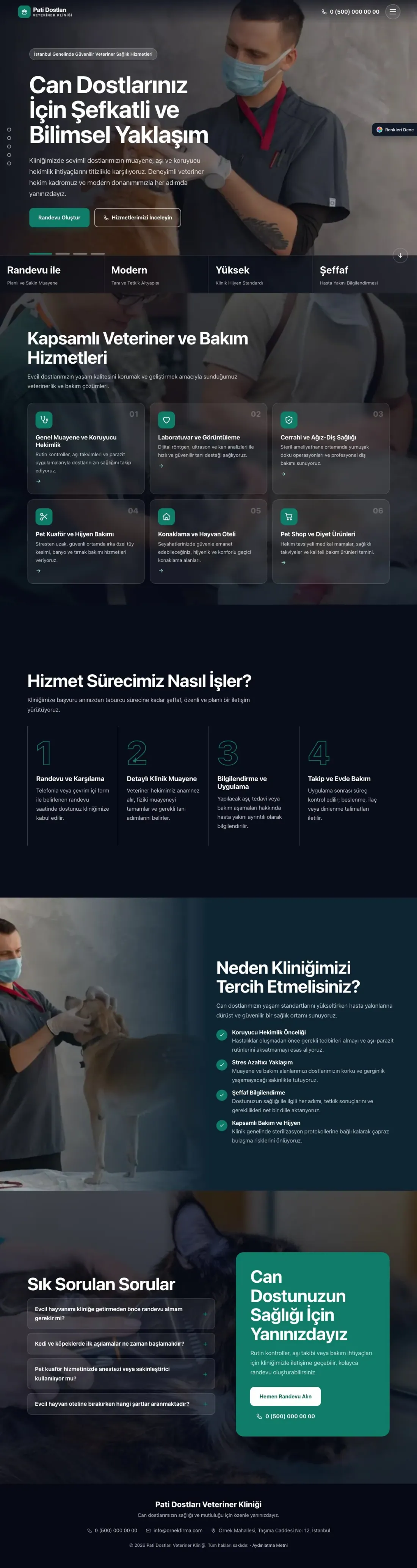 Veteriner için Tam Ekran Mavi Turkuaz – Veteriner Web Sitesi ana sayfa görünümü